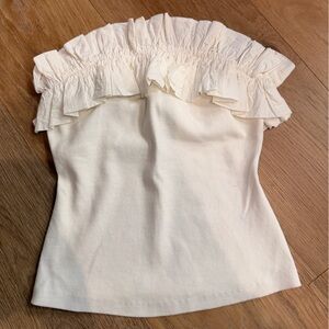 Anthropologie Cream Ruffle-Trim Tube Top